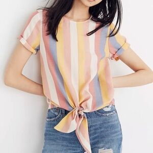 Madewell sherbet striped button down back blouse size small